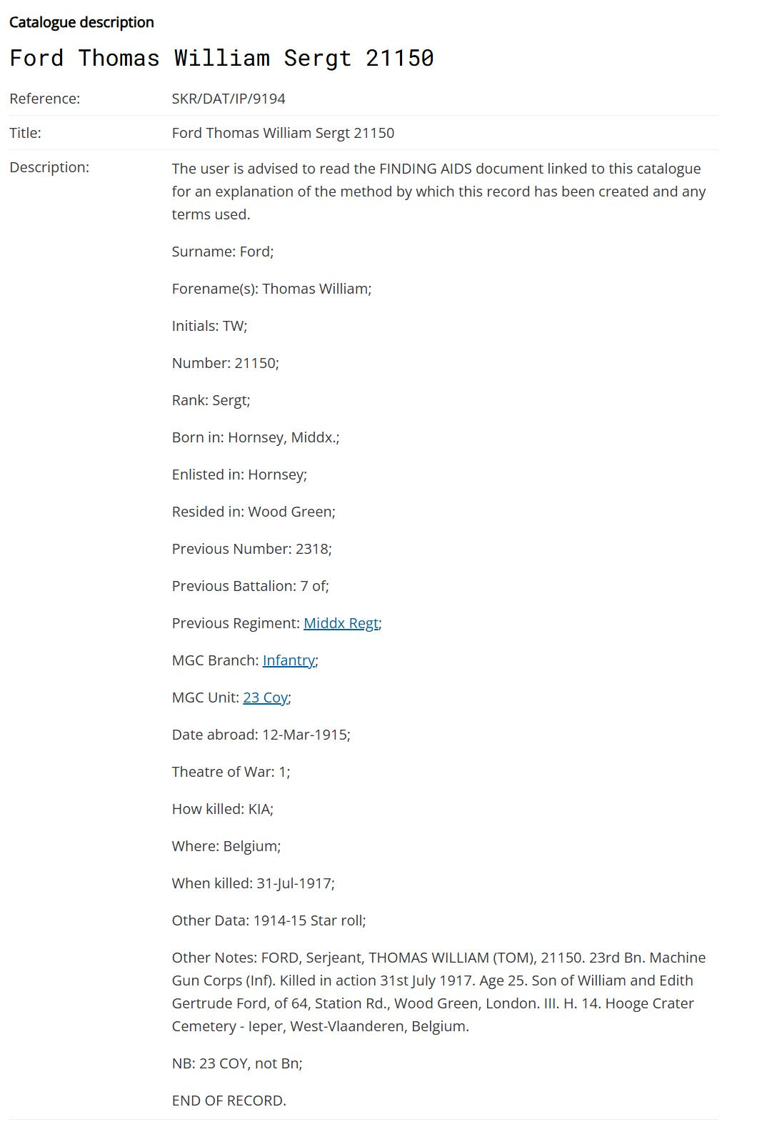 7th Middlesex Regiment KIA Ypres 1917 Machine Gun Corps MGC WW1 Medal Trio