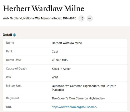 6th Cameron Highlanders KIA Loos 1915 VC Action Captain & Ad QSA Medal Sligo RGA