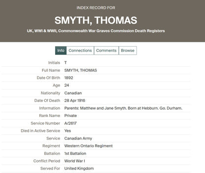 1st Bn Canadian Expeditionary Force KIA 1916 CEF WW1 1914-15 Star Medal Hebburn