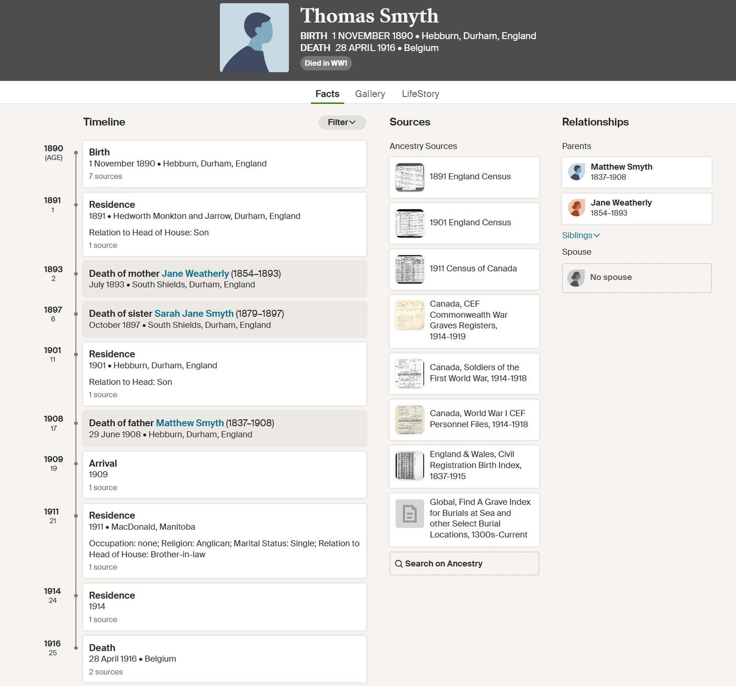 1st Bn Canadian Expeditionary Force KIA 1916 CEF WW1 1914-15 Star Medal Hebburn