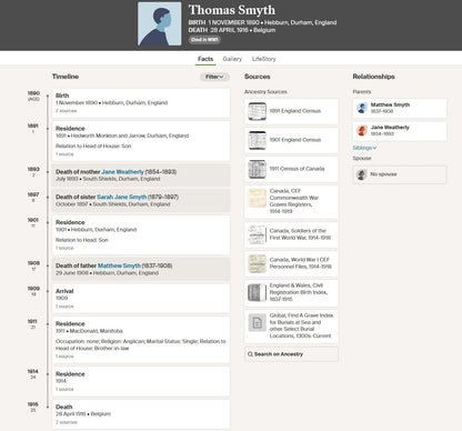 1st Bn Canadian Expeditionary Force KIA 1916 CEF WW1 1914-15 Star Medal Hebburn