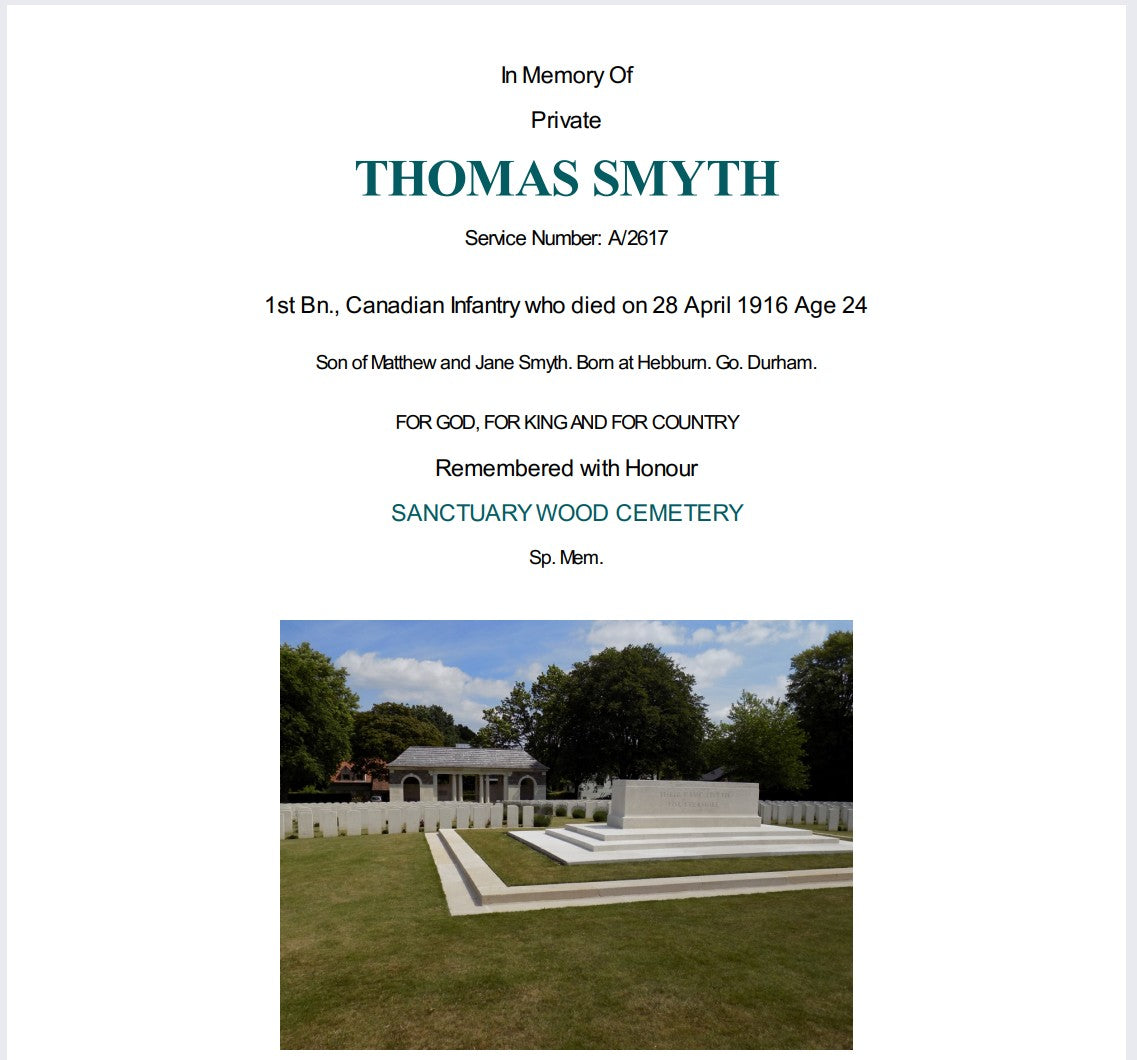 1st Bn Canadian Expeditionary Force KIA 1916 CEF WW1 1914-15 Star Medal Hebburn