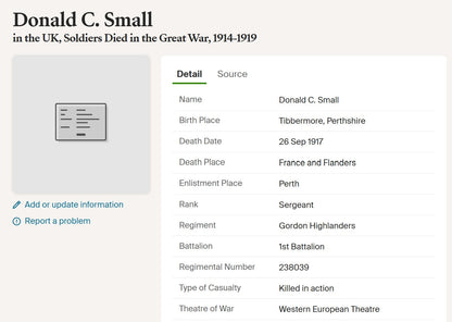 Gordon Highlanders KIA 1917 late 6th Black Watch WW1 British War Medal got TFEM