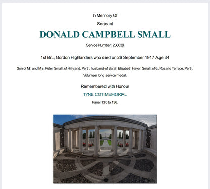 Gordon Highlanders KIA 1917 late 6th Black Watch WW1 British War Medal got TFEM