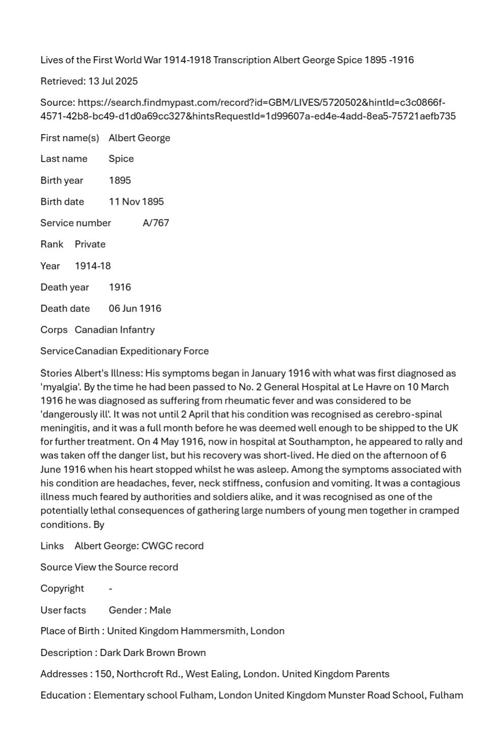 1st Canadian Expeditionary Force Died 1916 CEF WW1 1914-15 Star Medal Home Child