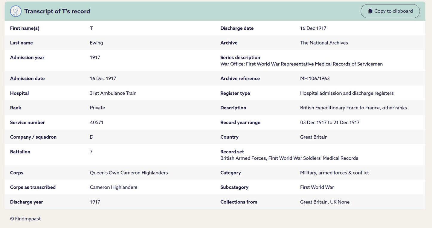 7th Cameron Highlanders KIA March 1918 WW1 Victory Medal from Glasgow