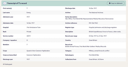 7th Cameron Highlanders KIA March 1918 WW1 Victory Medal from Glasgow