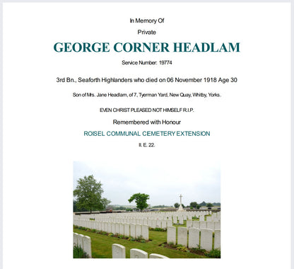 Seaforth Highlanders Died 6 Nov 1918 WW1 Medal Pair York Regt Whitby, Yorkshire