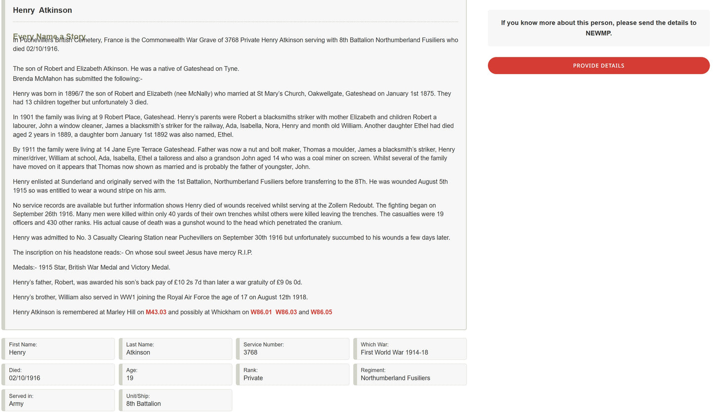 Northumberland Fusiliers DOW Somme 1916 1914-15 Star WW1 Medal Gateshead-on-Tyne