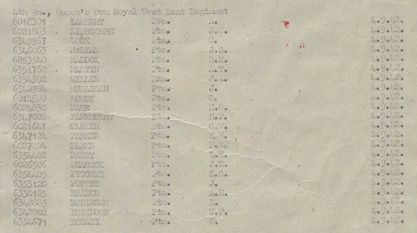 4th Queen’s Own Royal West Kent Regiment DIED POW TOBRUK 1942 WW2 Medals Fulham