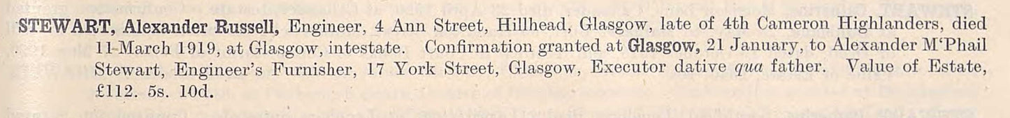 4th Bn Cameron Highlanders Died 1919 Victory Medal WW1 WIA Neuve Chapelle