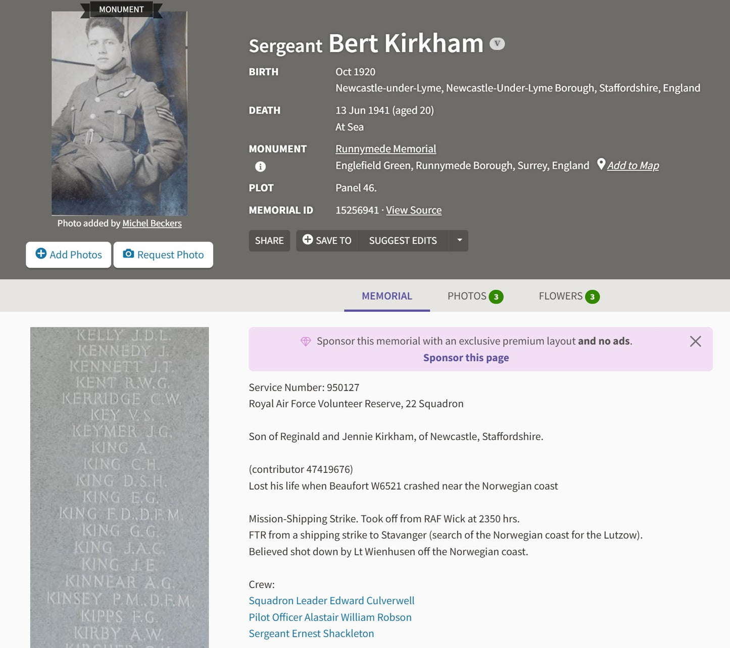 Royal Air Force KIA 1941 Shot Down by BF109 Attacking Lützow Norway WW2 Medals