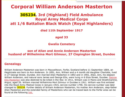 3rd Highland Field Ambulance RAMC attd 6th Black Watch KIA Ypres 1917 WW1 Medals