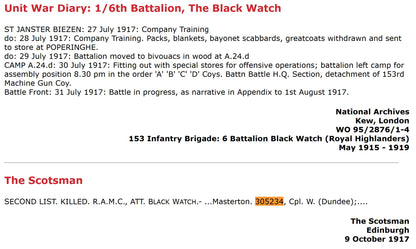 3rd Highland Field Ambulance RAMC attd 6th Black Watch KIA Ypres 1917 WW1 Medals