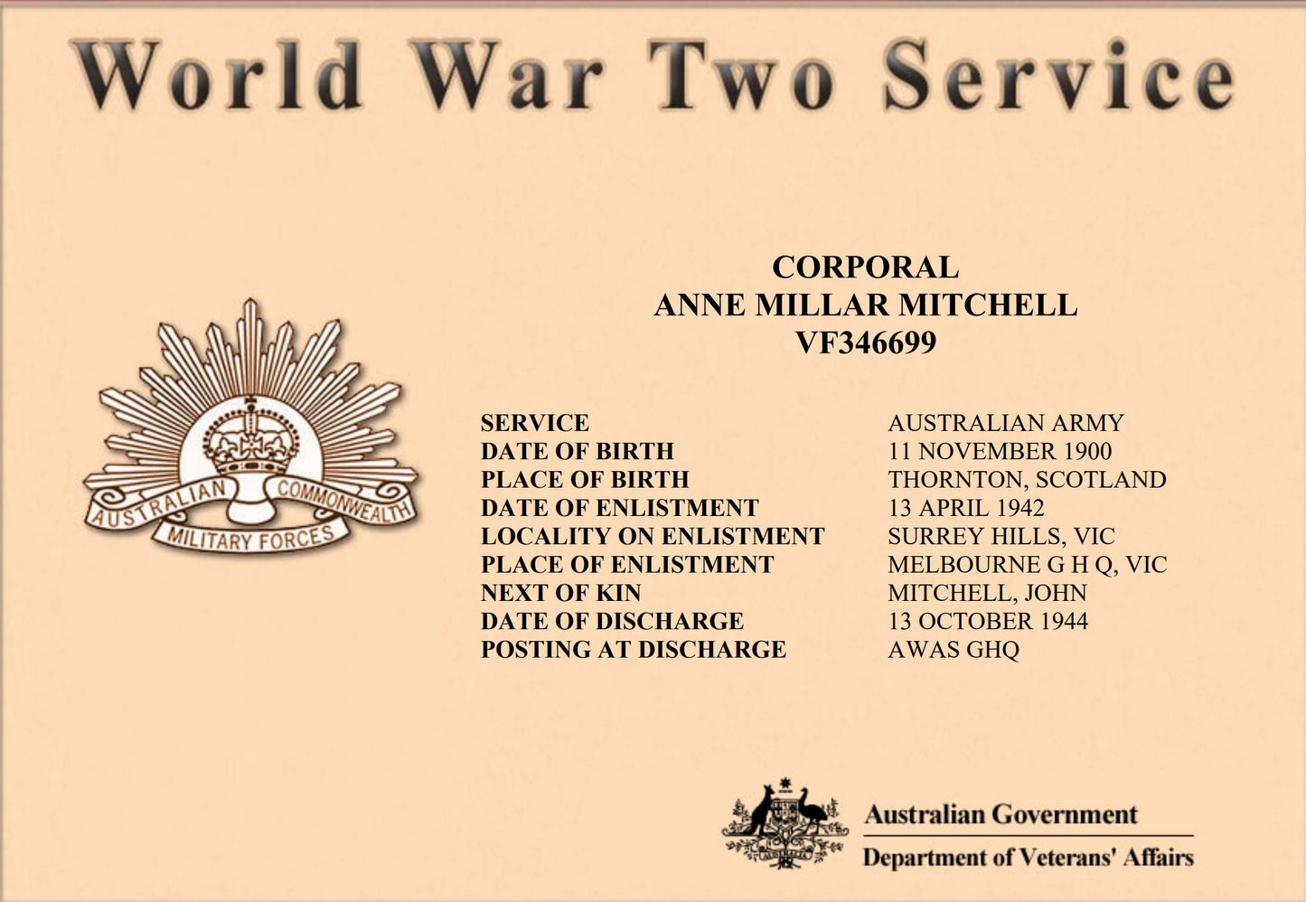 Husband & Wife from Scotland WW2 Australian Service Medals WIA WW1 9th AIF BWM