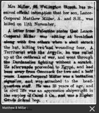 5th Bn. Argyll & Sutherland Highlanders – Killed in Action Palestine 1917 – WW1 Medal Trio & ID Bracelet – From Greenock
