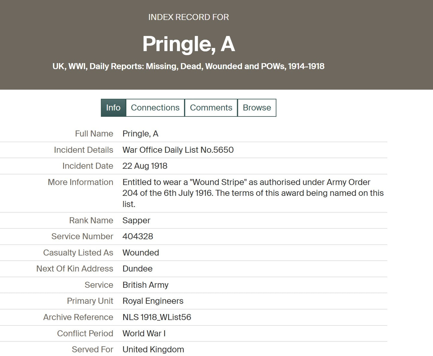 Royal Engineers - Wounded in Action 1918 - WW1 British Medal Pair - From Dundee