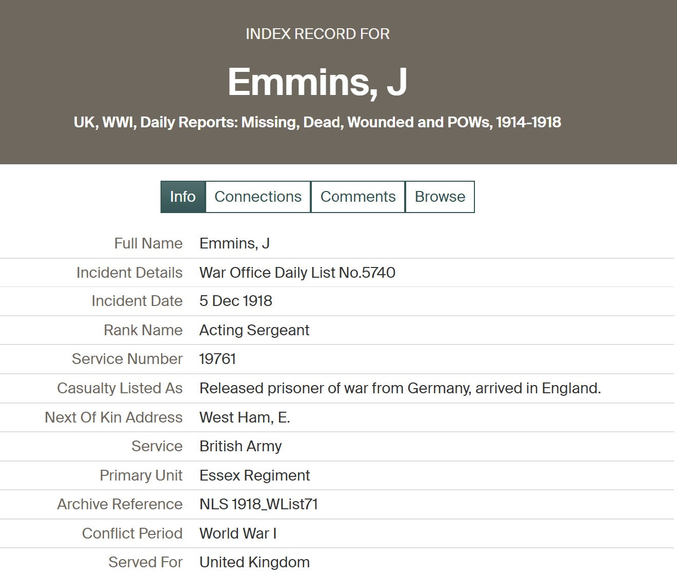 2nd Essex Regiment - Sergeant POW March 1918 WIA 1917 - London - WW1 Victory Medal
