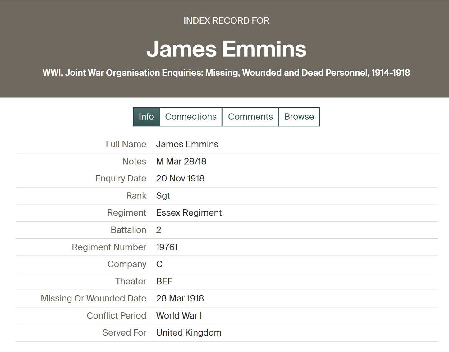 2nd Essex Regiment - Sergeant POW March 1918 WIA 1917 - London - WW1 Victory Medal