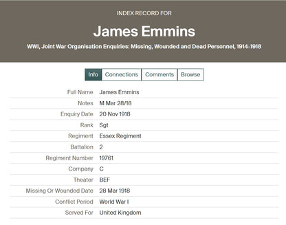 2nd Essex Regiment - Sergeant POW March 1918 WIA 1917 - London - WW1 Victory Medal