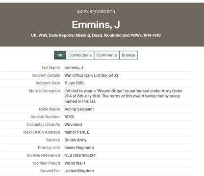 2nd Essex Regiment - Sergeant POW March 1918 WIA 1917 - London - WW1 Victory Medal