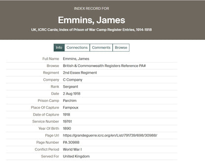 2nd Essex Regiment - Sergeant POW March 1918 WIA 1917 - London - WW1 Victory Medal