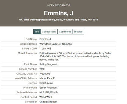 2nd Essex Regiment - Sergeant POW March 1918 WIA 1917 - London - WW1 Victory Medal