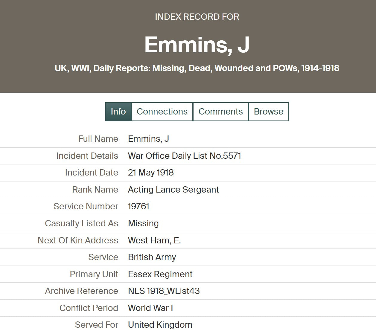2nd Essex Regiment - Sergeant POW March 1918 WIA 1917 - London - WW1 Victory Medal