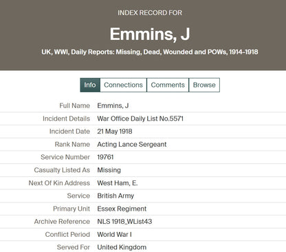 2nd Essex Regiment - Sergeant POW March 1918 WIA 1917 - London - WW1 Victory Medal