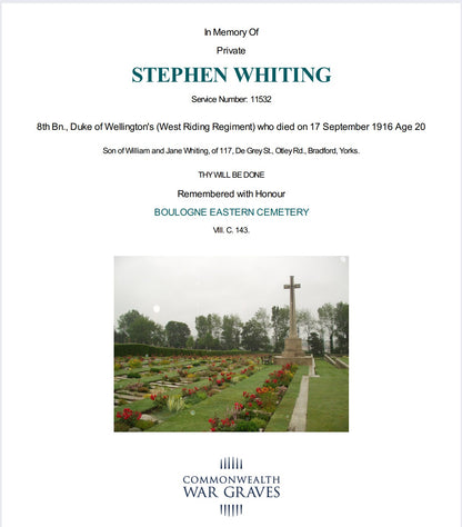 8th Bn. West Riding Regiment - Died of Wounds Somme 1916 - WW1 Medal Trio & Plaque - Bradford