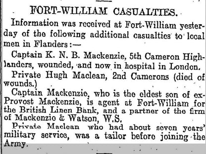 Cameron Highlanders DOW 1915 Second Battle of Ypres 1914-15 Star Medal from Fort William
