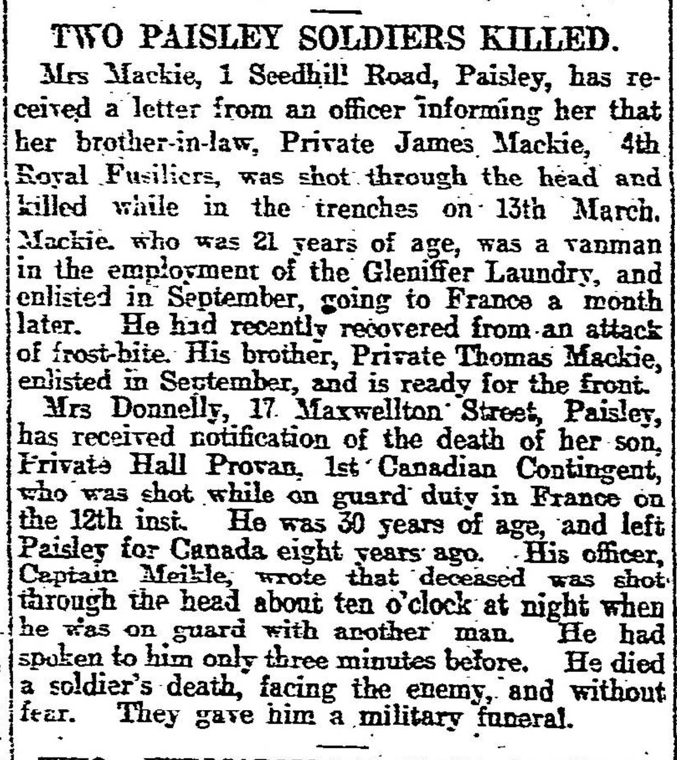 5th Canadian Infantry KIA by Sniper 1915 British War Medal WW1 Paisley Scotland