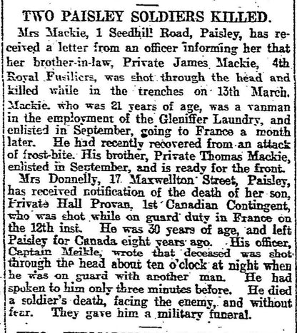 5th Canadian Infantry KIA by Sniper 1915 British War Medal WW1 Paisley Scotland