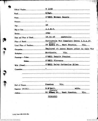 WW2 Australia Service Medal 1939–45 Died 1943 Army Medical Corps WW1 WIA 1917