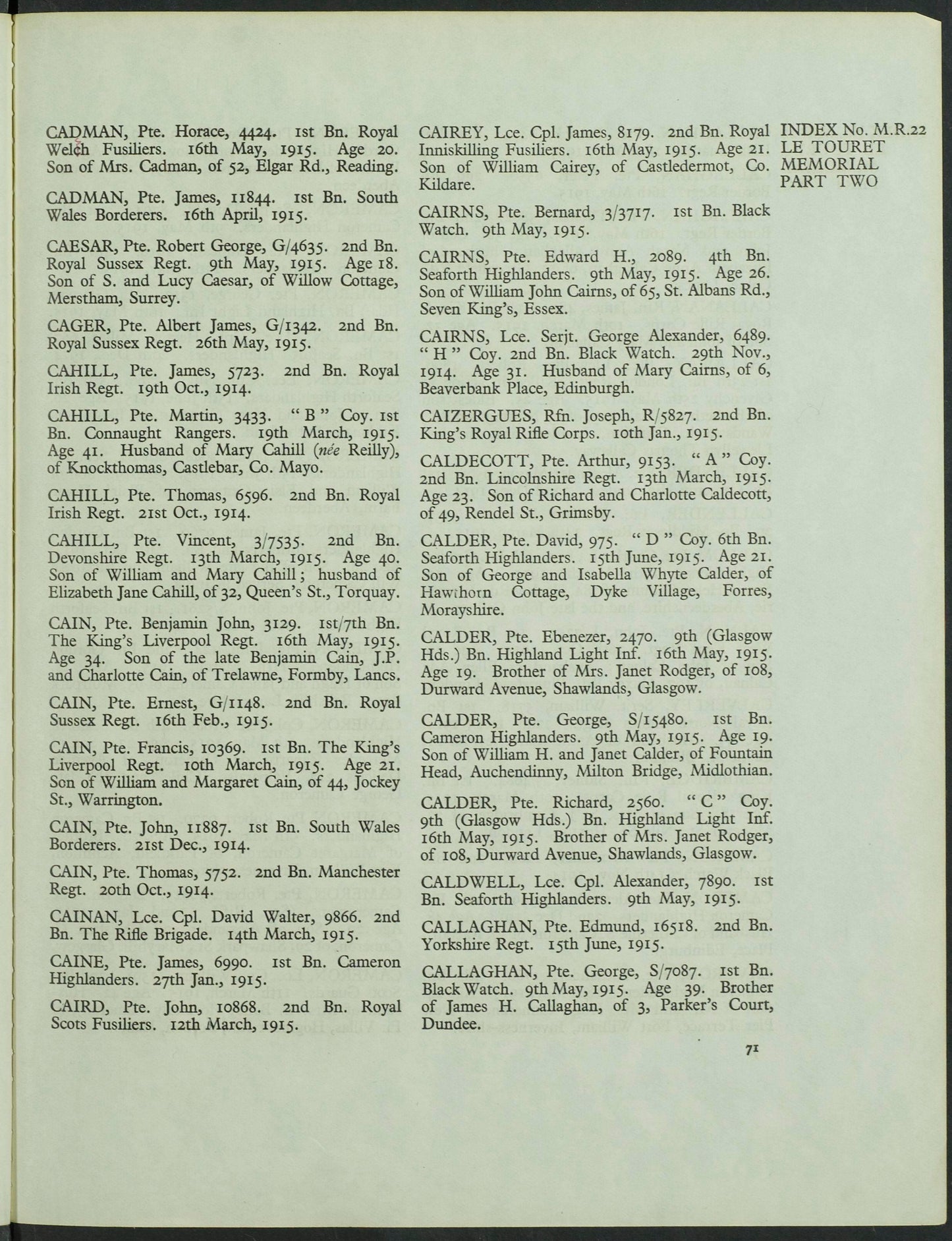 6th Bn. Seaforth Highlanders - Killed in Action Festubert 1915 - WW1 Medals - From Dyke, Forres, Morayshire