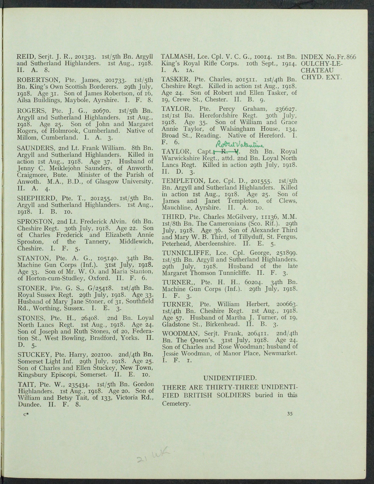 Argyll & Sutherland Highlanders - Killed in Action 1918 - WW1 Medal Pair - From Hamilton