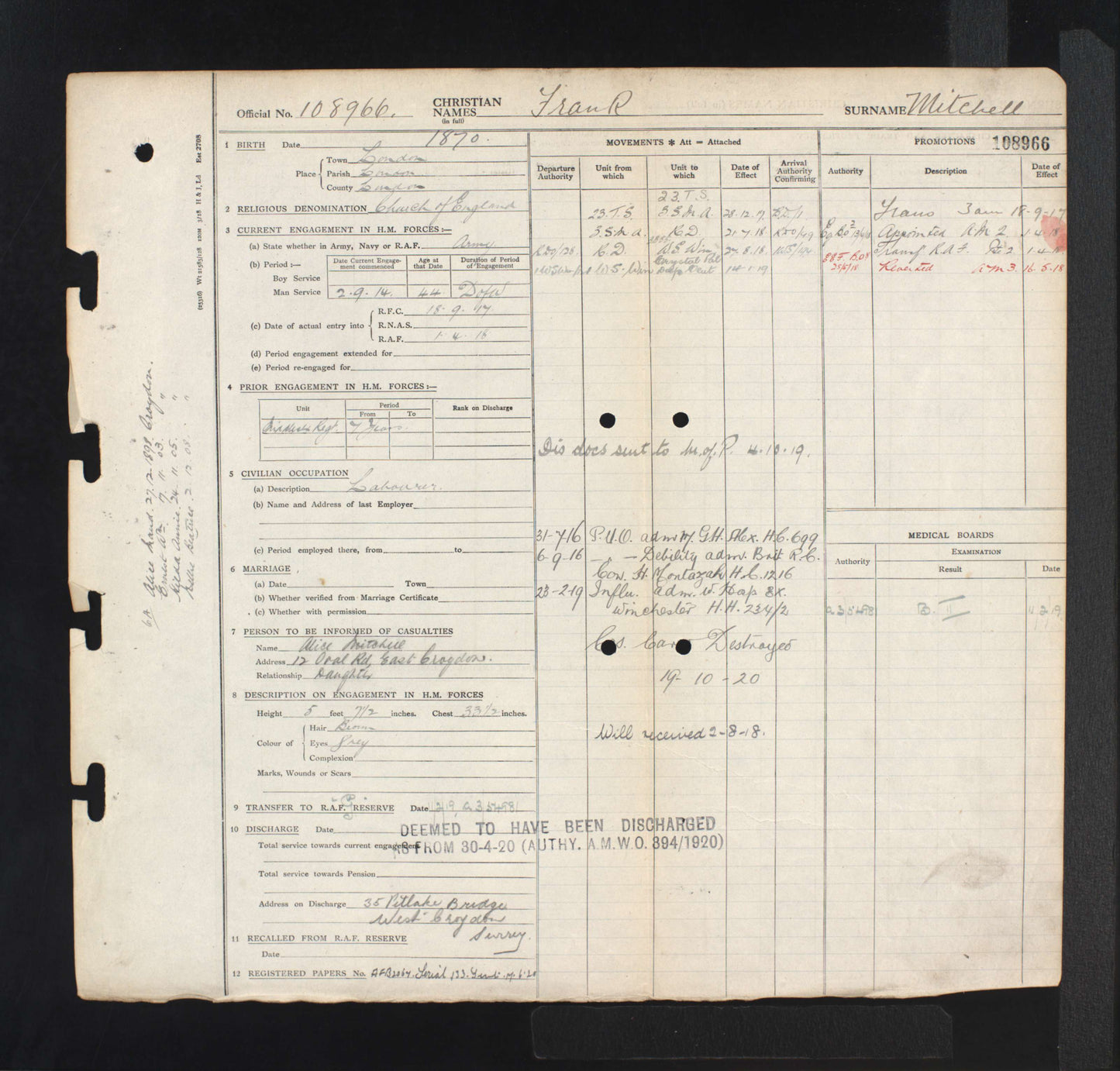 Royal Flying Corps, Royal Air Force, & Middlesex Regiment - WW1 1914 Mons Star Trio - West Croydon