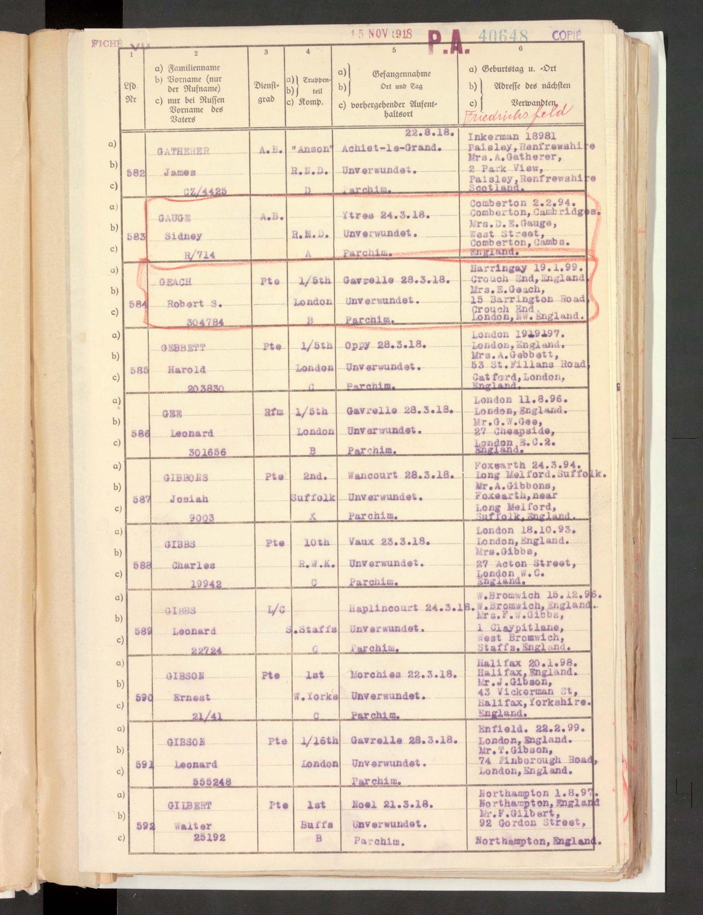 Hood Bn Royal Naval Division POW 1918 Medal Pair WW1 Comberton, Cambridgeshire