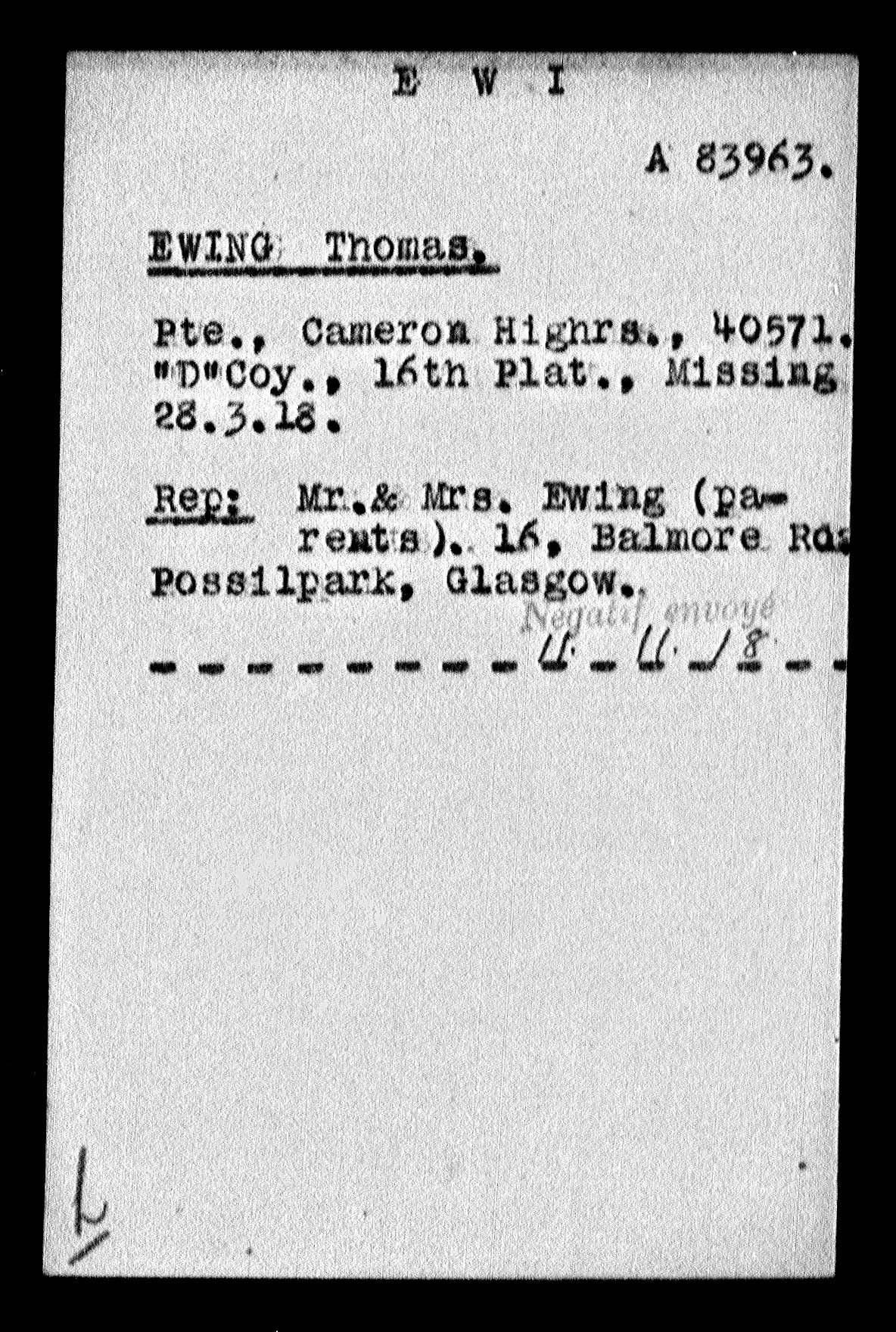 7th Cameron Highlanders KIA March 1918 WW1 Victory Medal from Glasgow