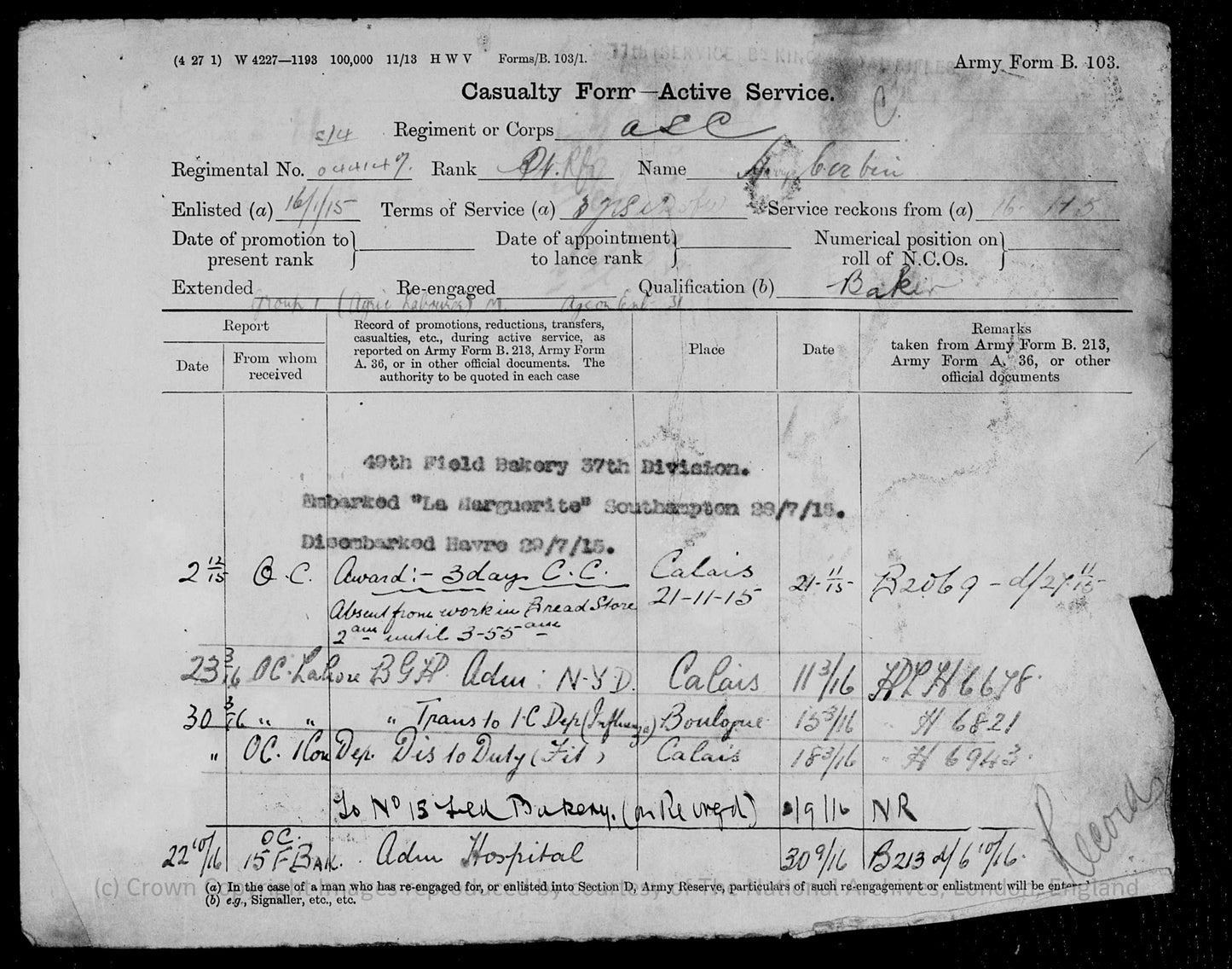 King's Royal Rifle Corps POW 1918 Late Field Bakery ASC WW1 1914-15 Star Medal