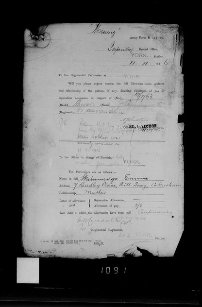 19th Bantams 20th Wearside Durham Light Infantry - Killed in Action Somme 1916 - Memorial Plaque