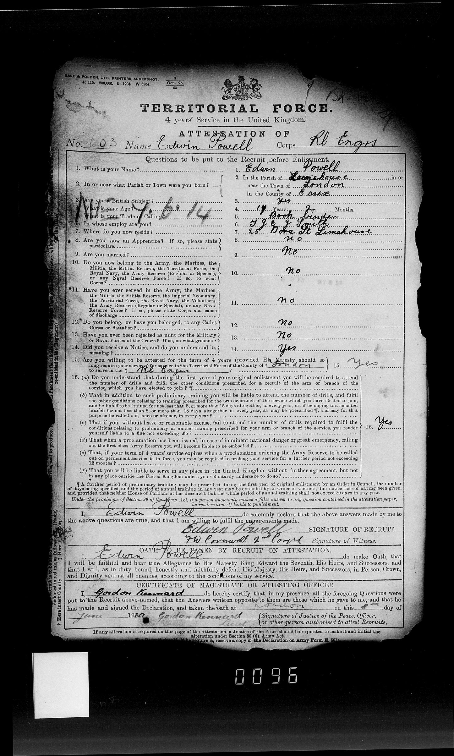 Royal Engineers Territorial Efficiency Medal Group WW1 Powell from Limehouse