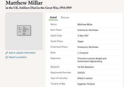 5th Bn. Argyll & Sutherland Highlanders – Killed in Action Palestine 1917 – WW1 Medal Trio & ID Bracelet – From Greenock