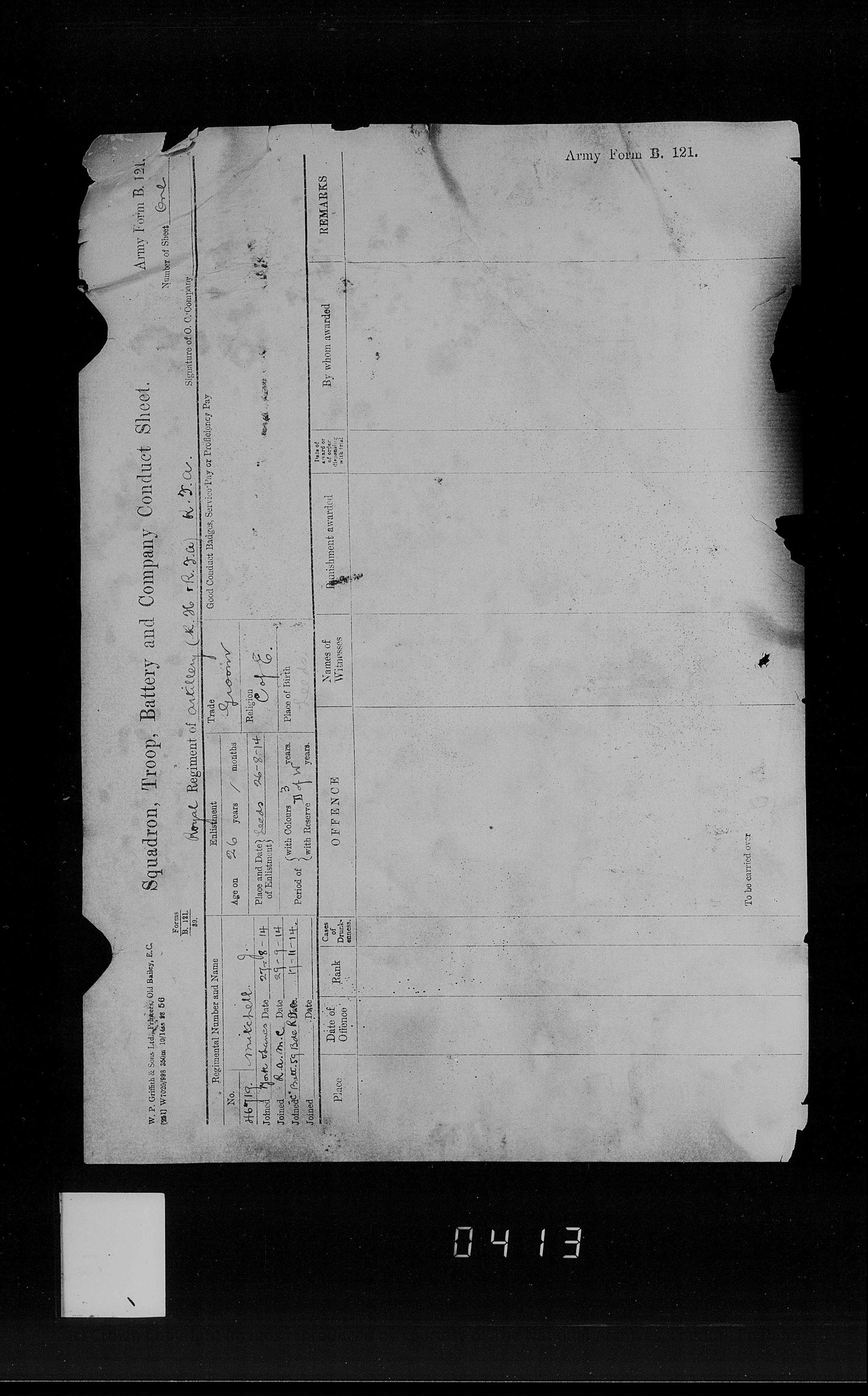 Royal Field Artillery - WW1 Medals - Rodley Leeds - Late West Riding Regiment - Victory Medal Returned