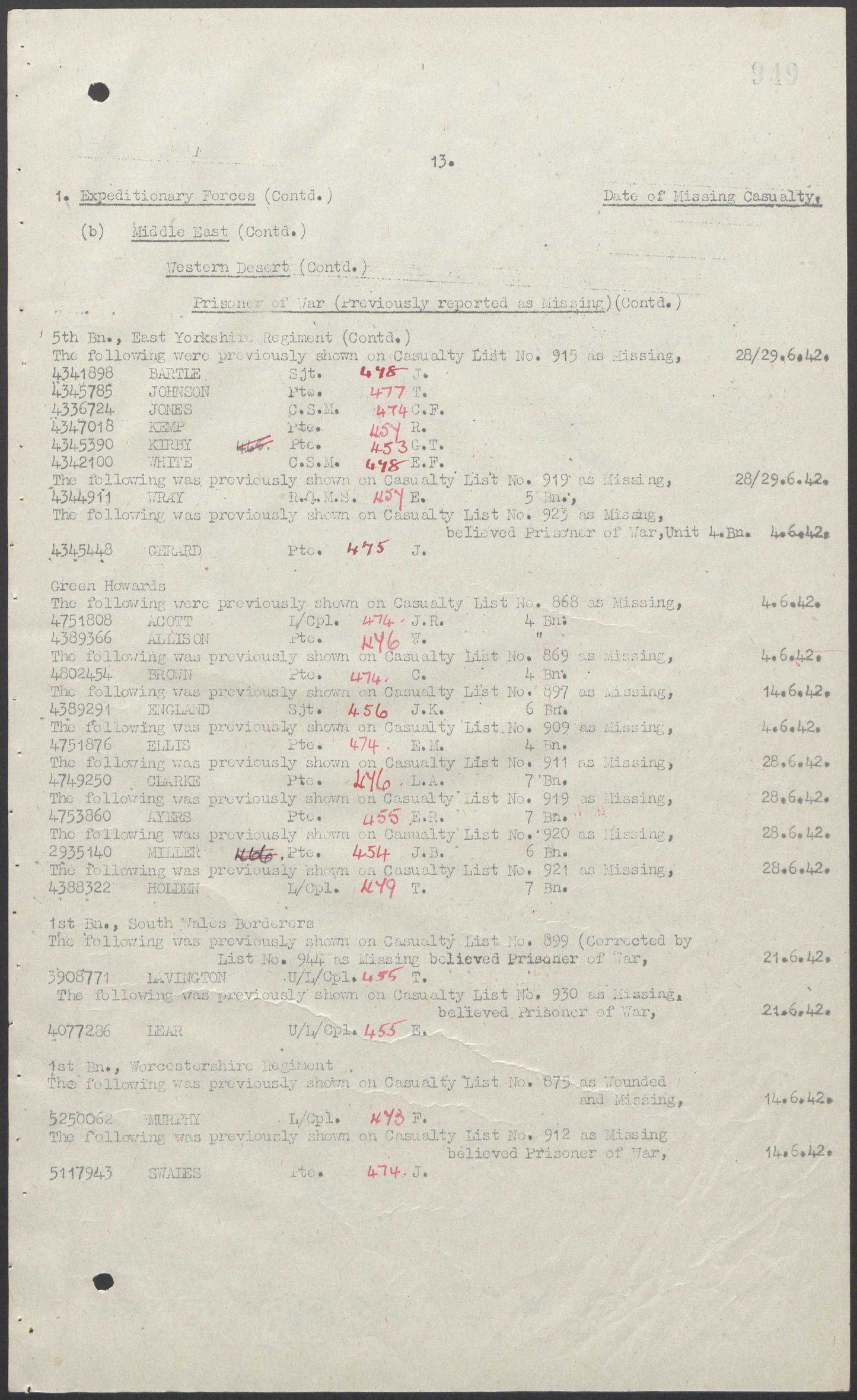 East Yorkshire Regiment POW North Africa 1942 WW2 Medal Group Long Service Company Sergeant Major
