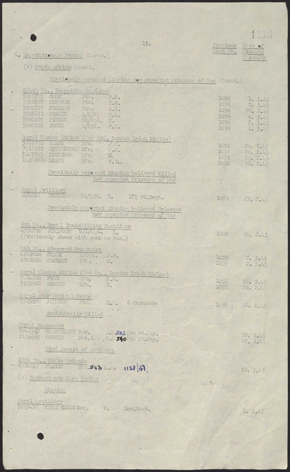 256 Field Coy. Royal Engineers Killed Tunisia 1943 WW2 Medal Group, Smethwick