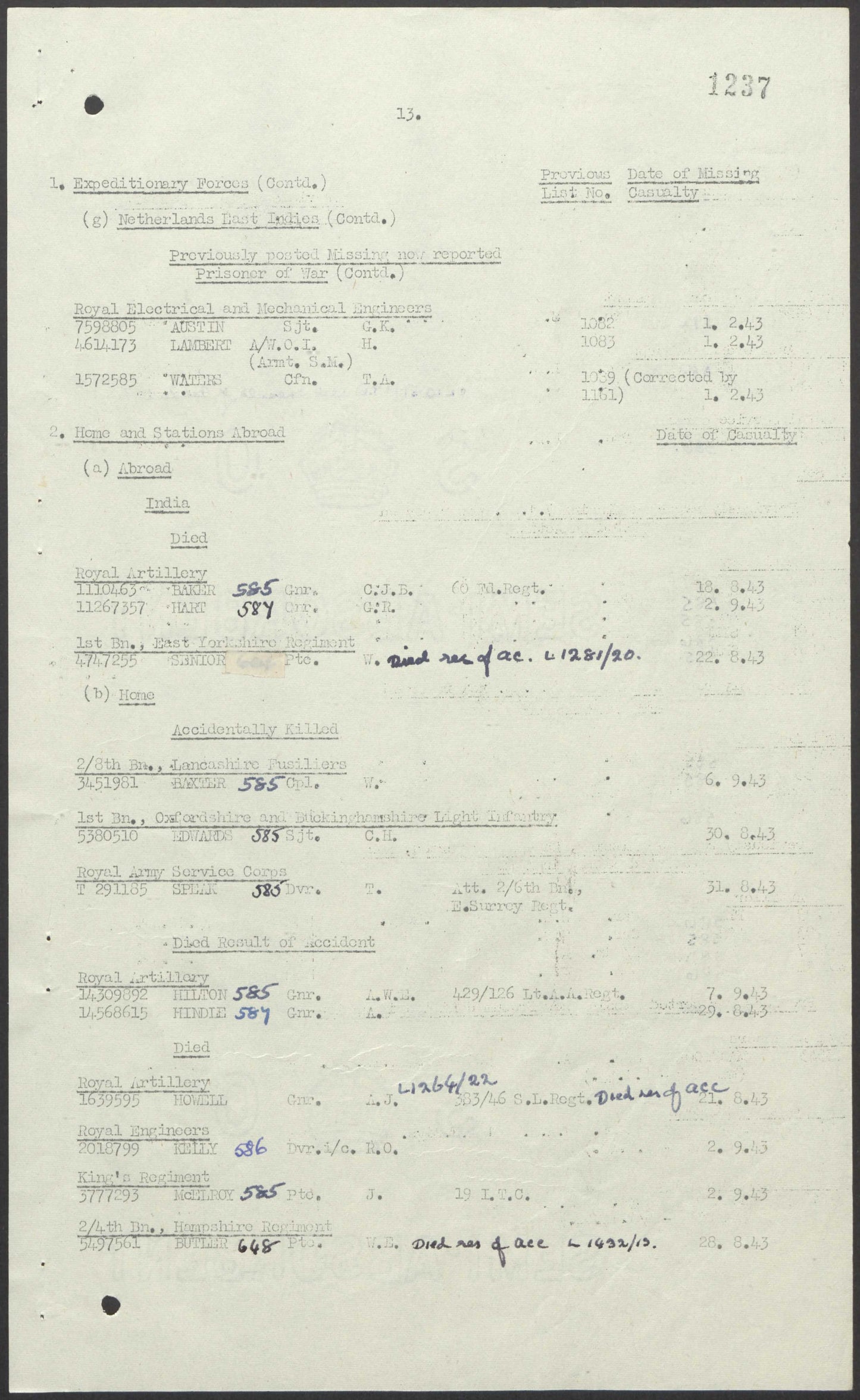 Oxfordshire and Buckinghamshire Light Infantry WW2 Medal Group Sgt. Accidentally Killed 1943