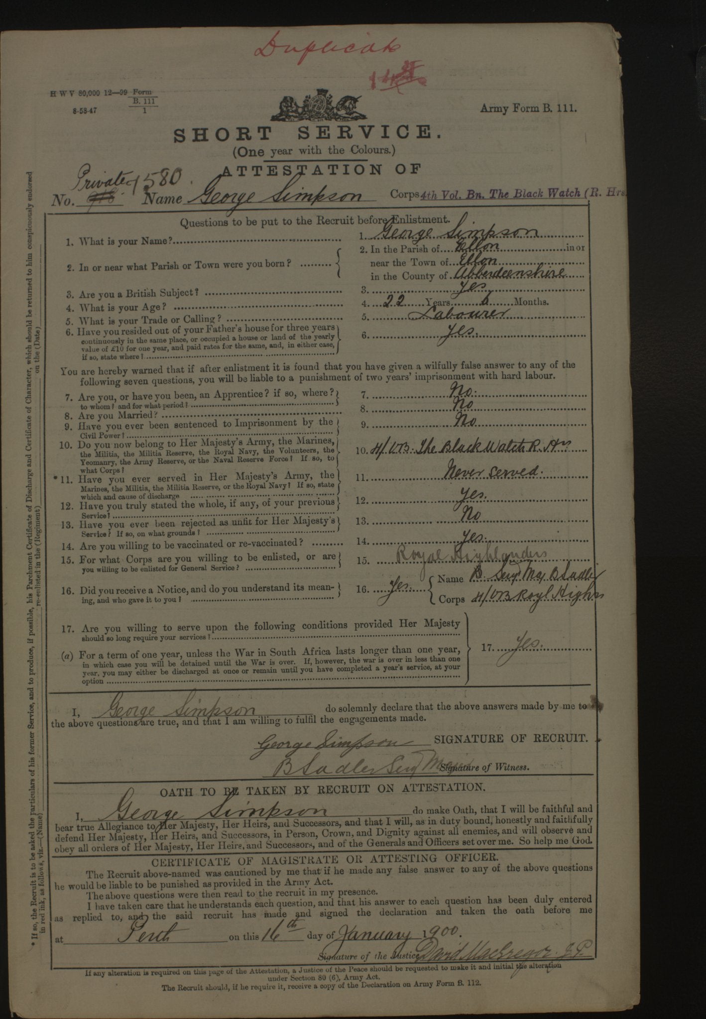 Black Watch (Royal Highlanders) - Killed in Action H.M.S. Goliath Gallipoli 1915 RN - Boer War Queen's South Africa Medal - From Ellon, Aberdeenshire