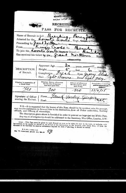 Cameron Highlanders WW1 British Victory Medal Lovat Scouts Pte. Beeching From London
