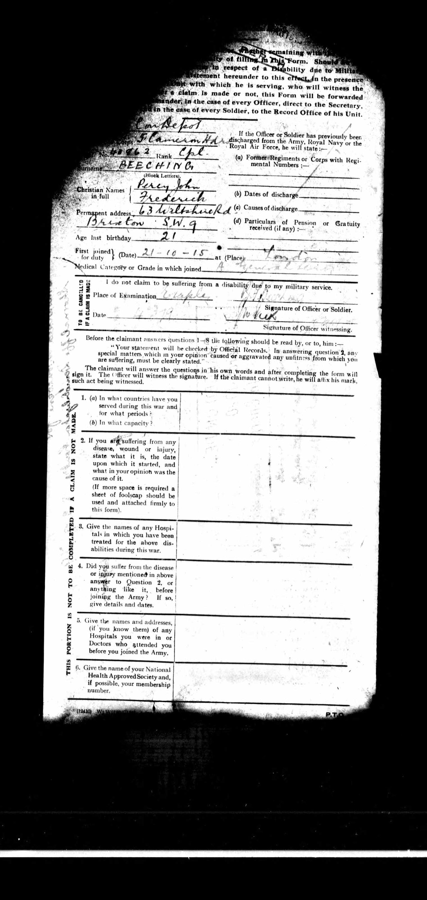 Cameron Highlanders WW1 British Victory Medal Lovat Scouts Pte. Beeching From London